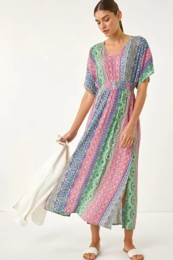 Roman Pink Boho Stripe Maxi Dress
