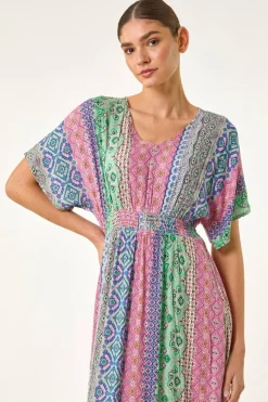 Roman Pink Boho Stripe Maxi Dress