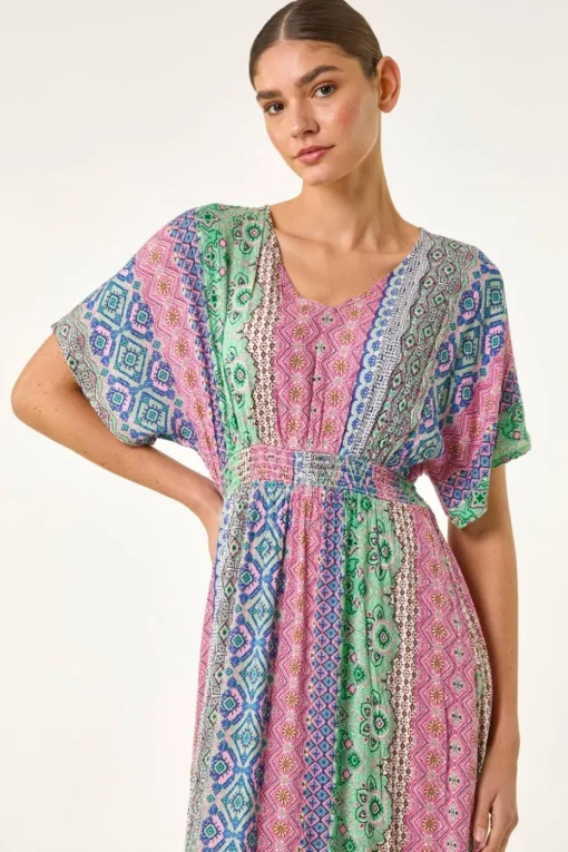 Roman Pink Boho Stripe Maxi Dress