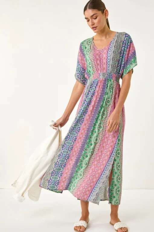 Roman Pink Boho Stripe Maxi Dress
