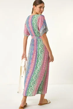 Roman Pink Boho Stripe Maxi Dress