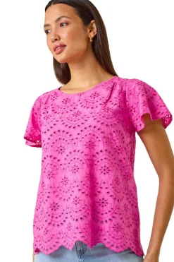 Roman Pink Broderie Short Sleeve Top