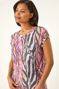 Roman Pink Burnout Snake Print Cocoon Top