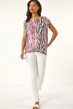 Roman Pink Burnout Snake Print Cocoon Top