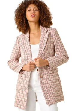 Roman Pink Check Single Breasted Boucle Jacket