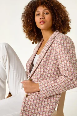 Roman Pink Check Single Breasted Boucle Jacket