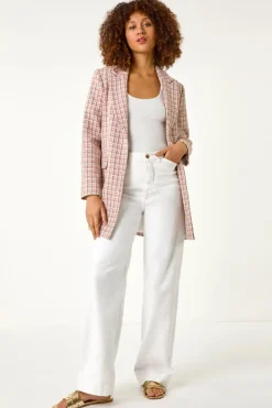 Roman Pink Check Single Breasted Boucle Jacket