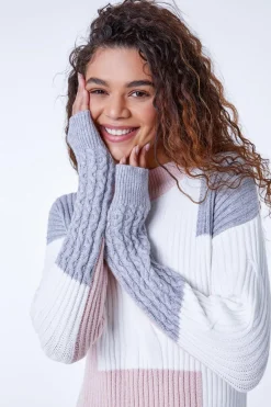 Roman Pink Colourblock Cable Knit Jumper