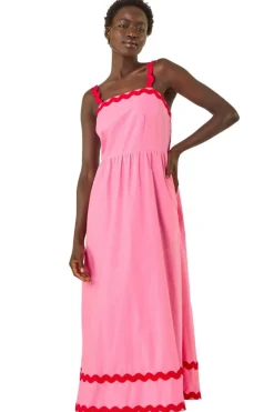 Roman Pink Contrast Ric Rac Midi Dress