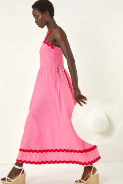 Roman Pink Contrast Ric Rac Midi Dress
