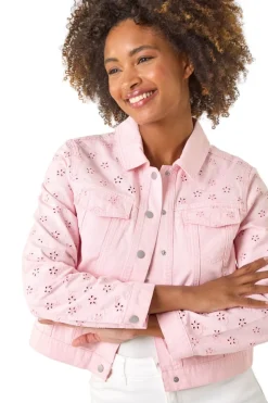 Roman Pink Cotton Blend Broderie Sleeve Jacket