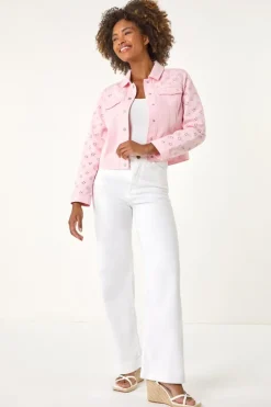Roman Pink Cotton Blend Broderie Sleeve Jacket