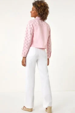 Roman Pink Cotton Blend Broderie Sleeve Jacket