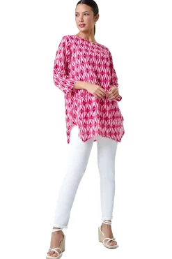 Roman Pink Cotton Geometric Pocket Longline Tunic Top