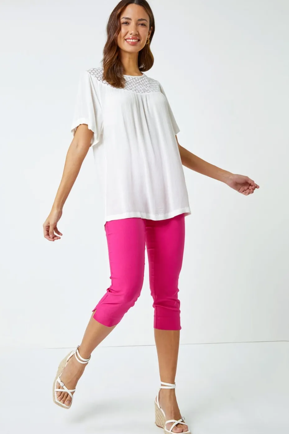 Roman Pink Cropped Stretch Trouser Capri Summer Leggings 3/4 Pedal Pushers