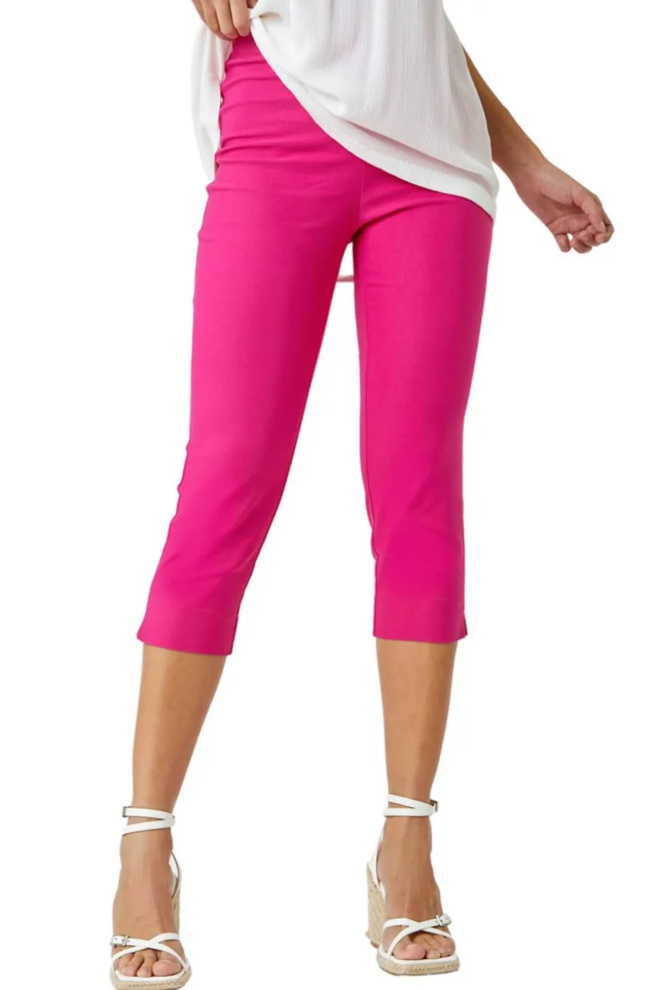Roman Pink Cropped Stretch Trouser Capri Summer Leggings 3/4 Pedal Pushers