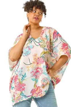Roman Pink Curve Floral Cocoon Woven Top