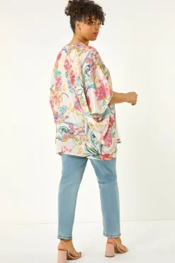 Roman Pink Curve Floral Cocoon Woven Top