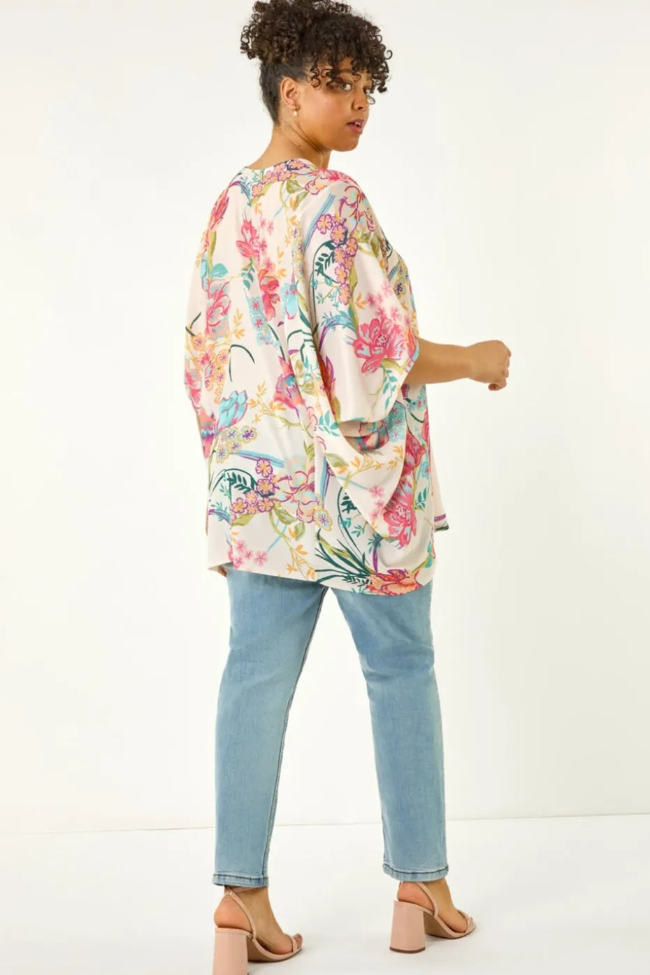 Roman Pink Curve Floral Cocoon Woven Top