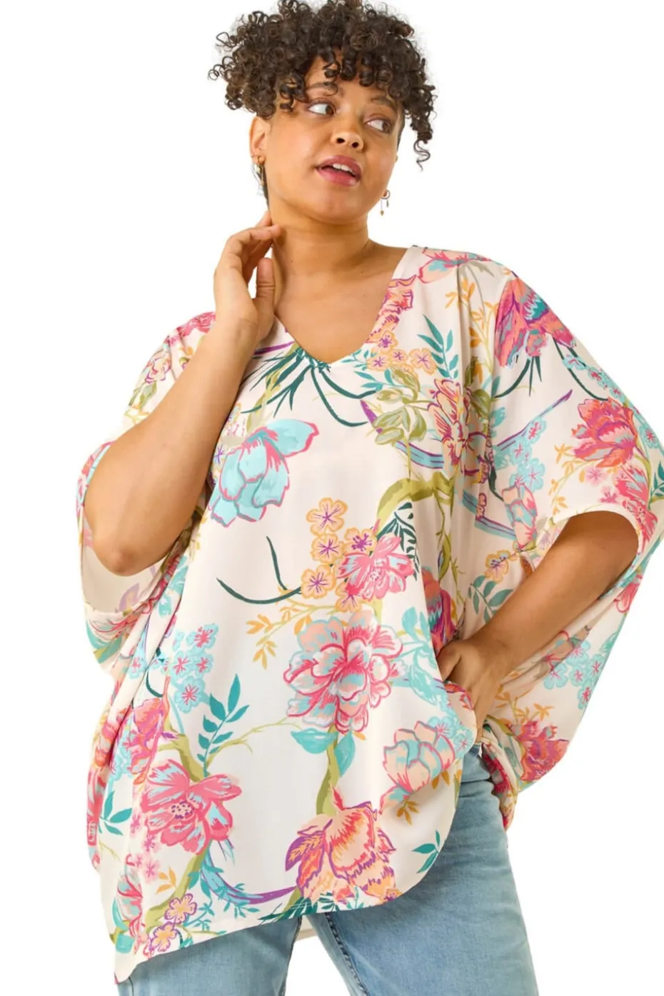 Roman Pink Curve Floral Cocoon Woven Top