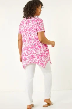 Roman Pink Curve Hanky Hem Floral Tunic Top