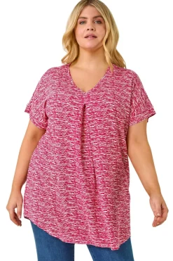 Roman Pink Curve Pleat Front Printed Stretch Top