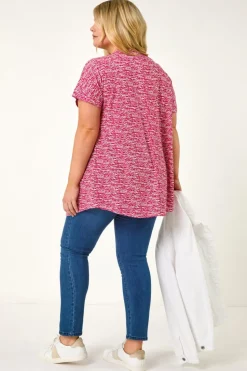 Roman Pink Curve Pleat Front Printed Stretch Top