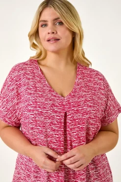 Roman Pink Curve Pleat Front Printed Stretch Top