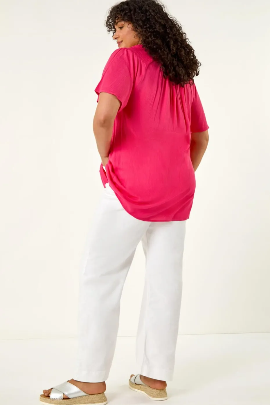 Roman Pink Curve Shirred Yoke Top