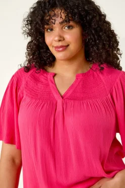 Roman Pink Curve Shirred Yoke Top