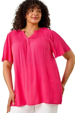 Roman Pink Curve Shirred Yoke Top
