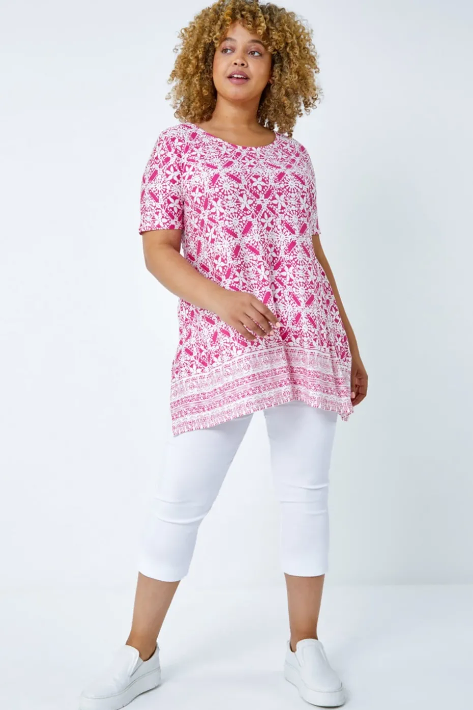 Roman Pink Curve Tile Print Stretch Top