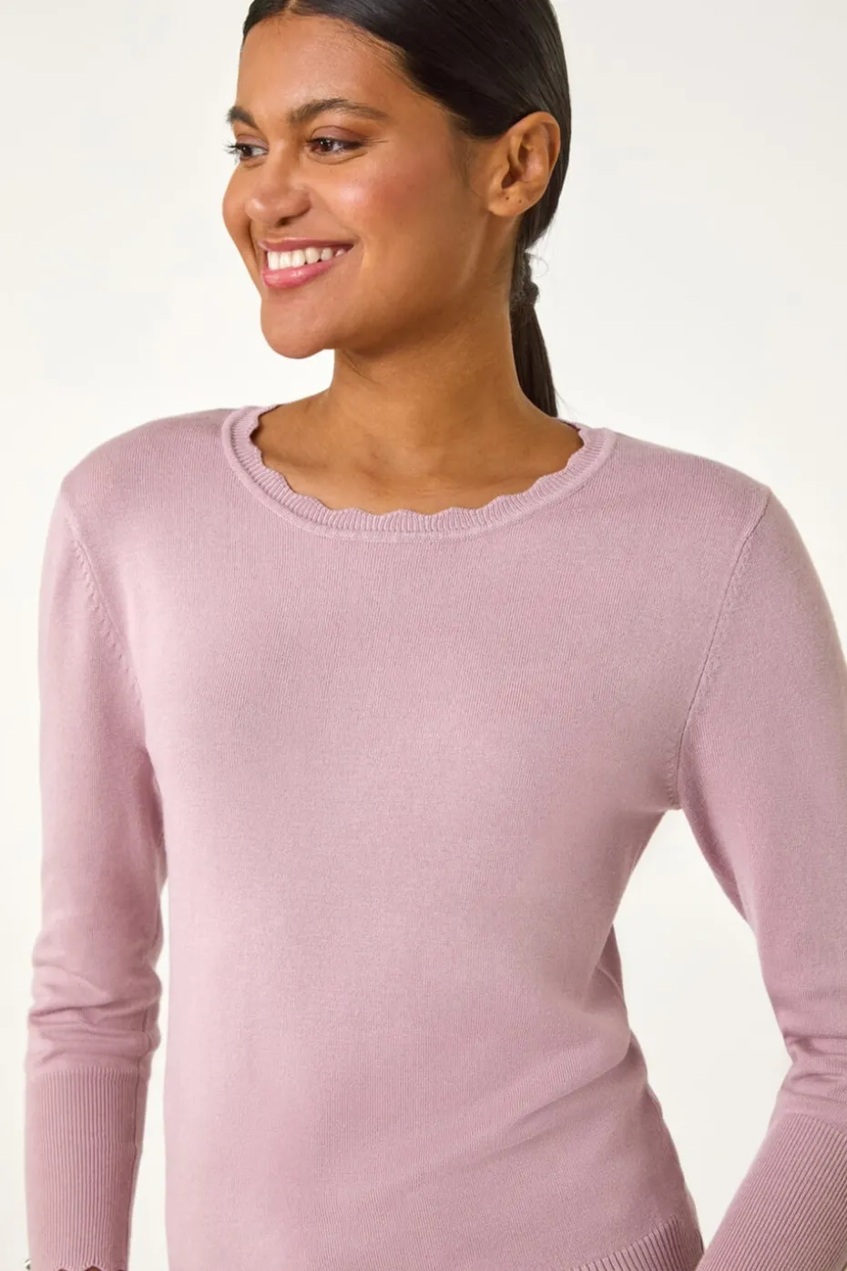 Roman Pink Diamante Button Scallop Edge Jumper