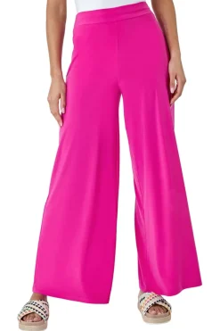 Roman Pink Elastic Waist Wide Leg Stretch Trousers