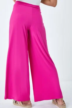 Roman Pink Elastic Waist Wide Leg Stretch Trousers