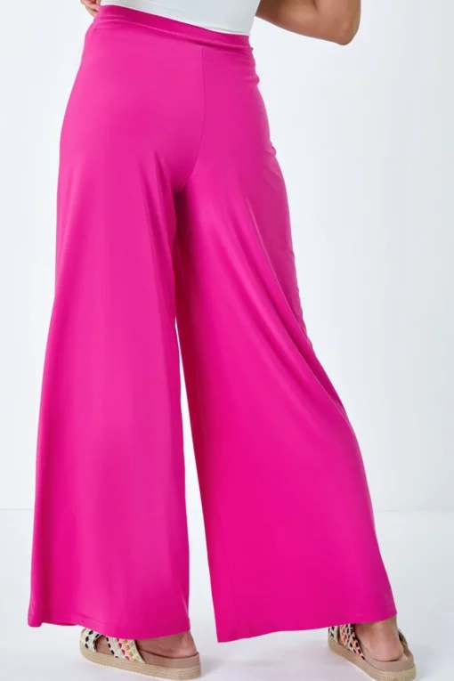 Roman Pink Elastic Waist Wide Leg Stretch Trousers