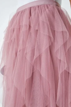 Roman Pink Elastic Waist Mesh Layered A Line Skirt
