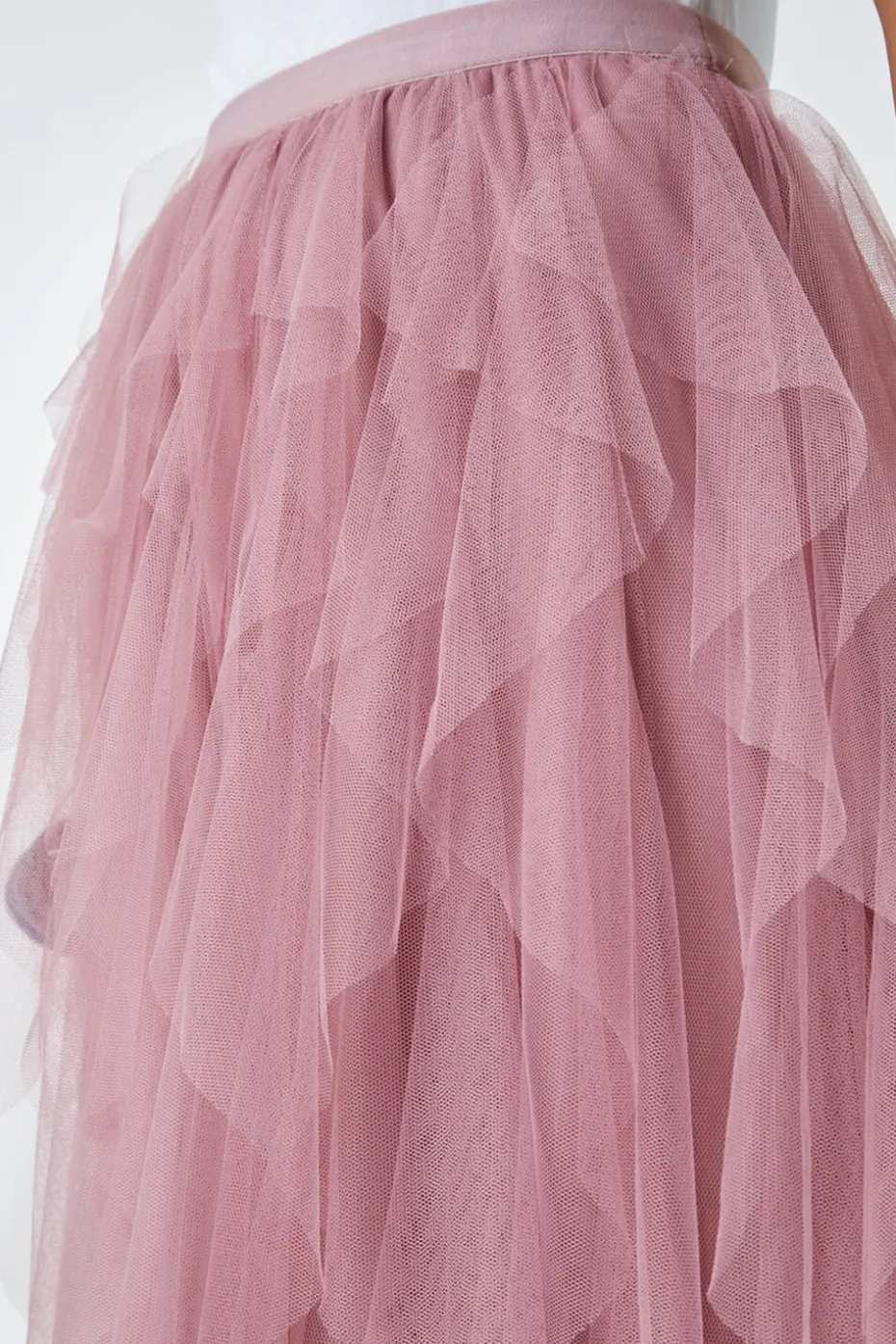 Roman Pink Elastic Waist Mesh Layered A Line Skirt