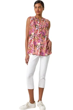 Roman Pink Floral Burnout Pintuck Shirt