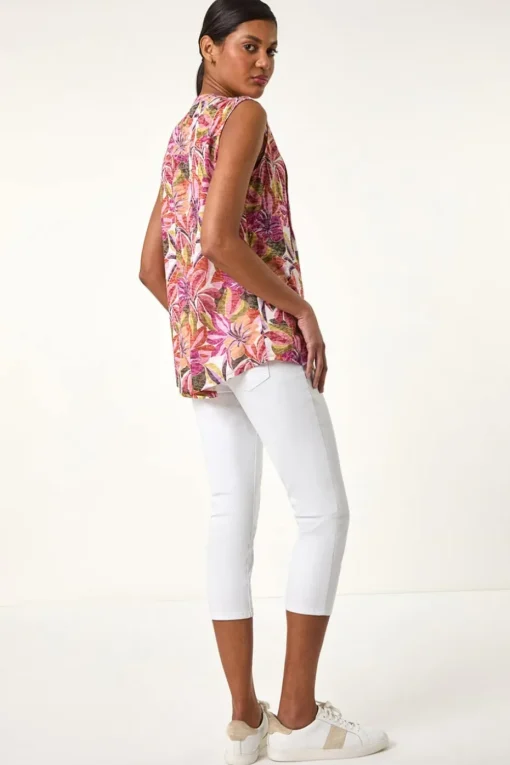 Roman Pink Floral Burnout Pintuck Shirt