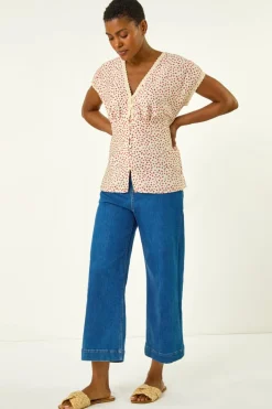 Roman Pink Floral Ditsy Print Lace Trim Top