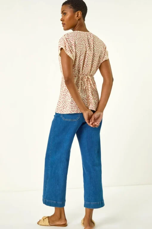 Roman Pink Floral Ditsy Print Lace Trim Top