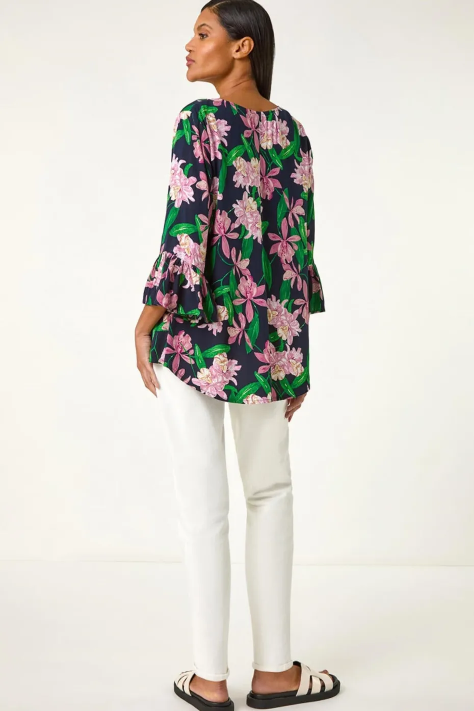 Roman Pink Floral Flare Sleeve Top