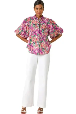 Roman Pink Floral Print Button Through Shirt