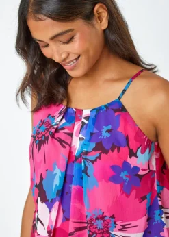 Roman Pink Floral Print Chiffon Cami Top