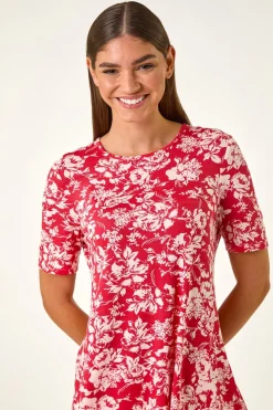 Roman Pink Floral Print Hanky Hem Tunic Top