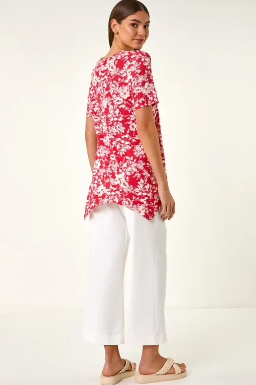 Roman Pink Floral Print Hanky Hem Tunic Top