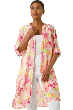 Roman Pink Floral Print Longline Blouse