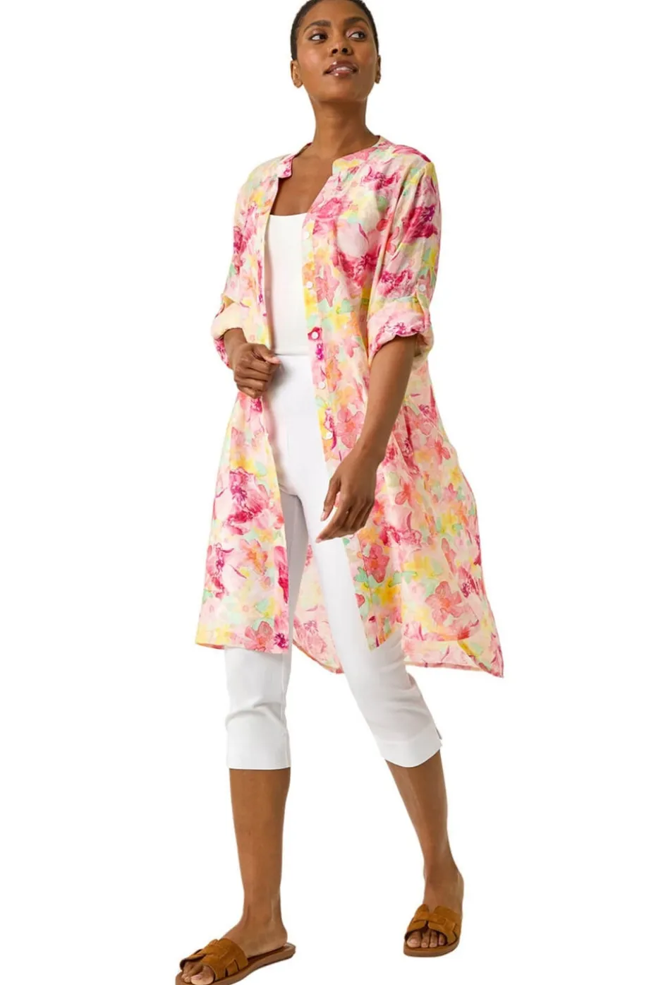 Roman Pink Floral Print Longline Blouse