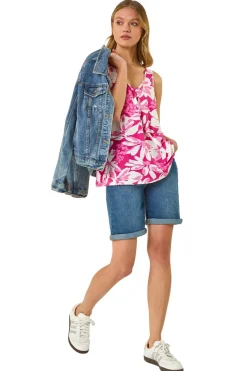 Roman Pink Floral Print Stretch Vest Top